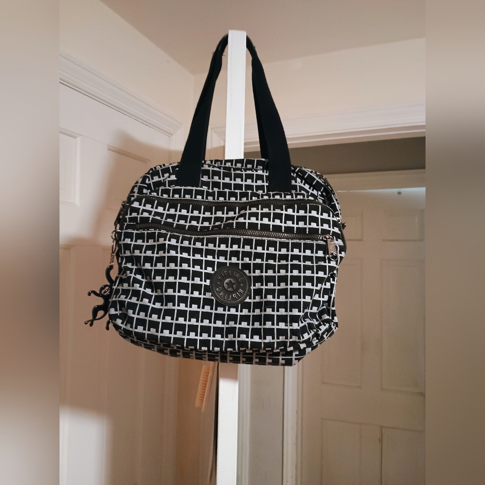 Kipling Black & Silver Geometric Shoulder Tote - Kos M
